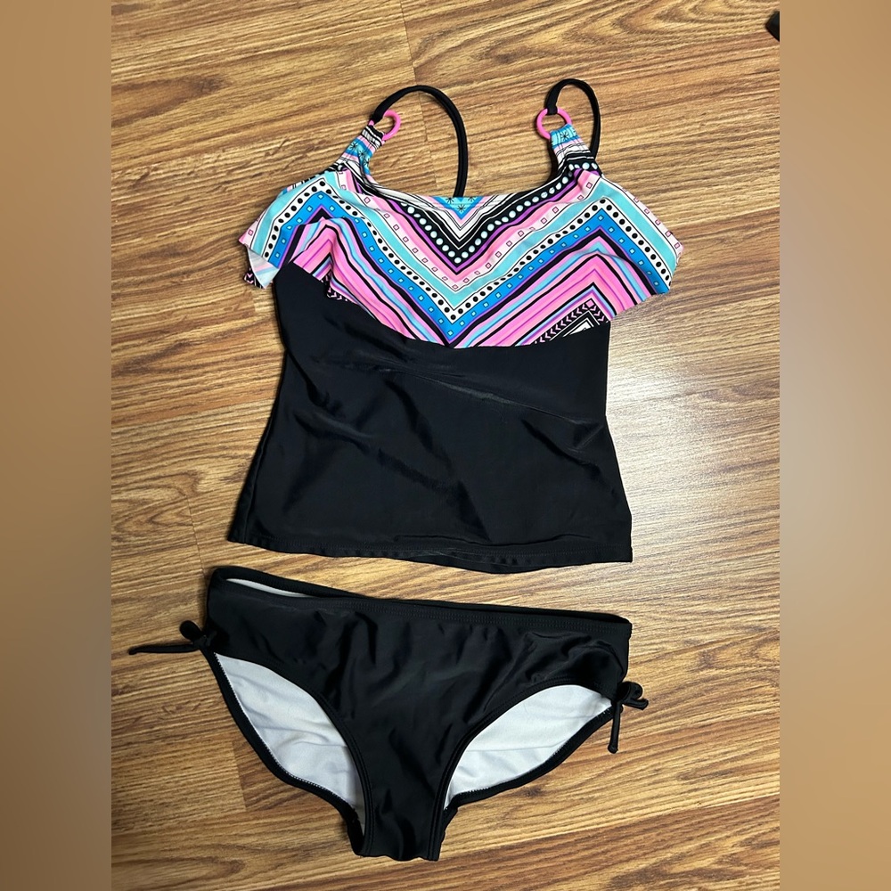 Black and Multicolor Girls 2 Piece Swimsuit